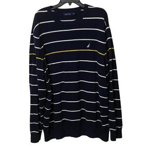 Nautica Navtech Striped Crewneck Sweater 2XLT Navy Blue Nautical Preppy Heritage